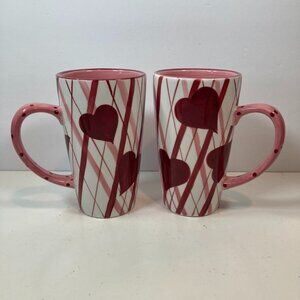 Laurie Gates Set of 2 Hearts/Stripes Shades of Pink 16oz Mugs